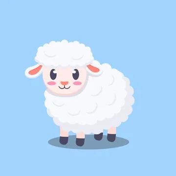 Cute Cartoon Sheep Flat Vector Illustration on Blue Background 스톡 일러스트