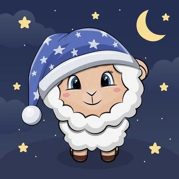 Cute cartoon Sheep with nightcap. Иллюстрация