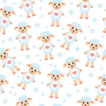 Cute cartoon sheep seamless texture. Children s background fabric. Vector i.. Stock Illustration