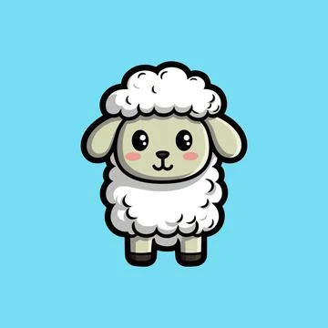 Cute cartoon sheep vector on blue pastel background Stock Illustration