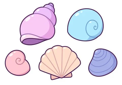 Cute cartoon shells collection Stock Illustration