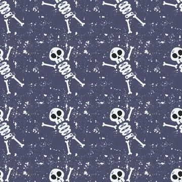 Cute cartoon skeleton seamless pattern. Trendy Halloween background. Template Stock Illustration