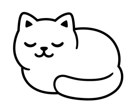 Cute cartoon sleeping cat line drawing Stock Illustration