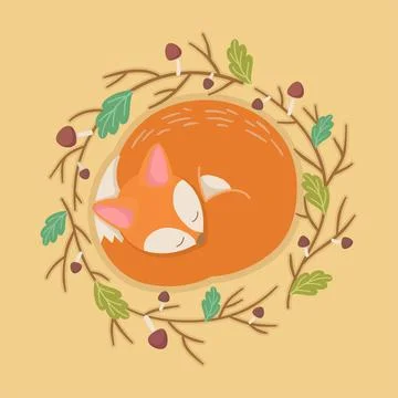 Cute cartoon sleeping fox Stock Illustration