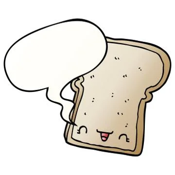 Cute cartoon slice of bread and speech bubble in smooth gradient style Stock Illustration