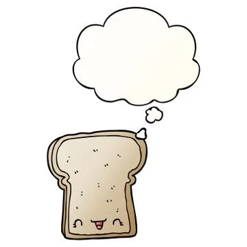 Cute cartoon slice of bread and thought bubble in smooth gradient style 스톡 일러스트