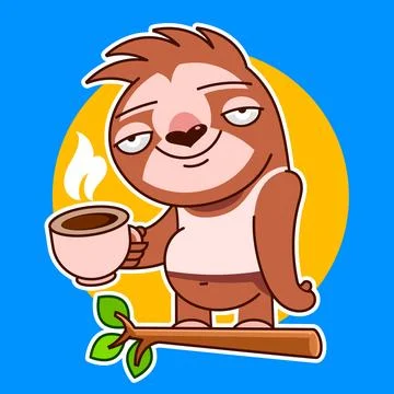 Cute cartoon sloth character drawing set. Hanging from tree branch, sitting,  Stock Illustration