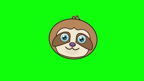 Cute Cartoon Sloth Face Animation on Green Screen 4K Video Stockbeeldmateriaal 333599045