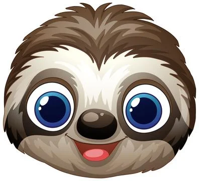 Cute Cartoon Sloth Face Vector Illustration with Large Blue Eyes Stock Illustration
