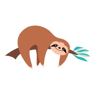 Cute cartoon sloth lying on a tree branch Stock Illustration