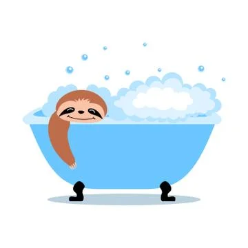 Cute cartoon sloth taking a bath Stock Illustration