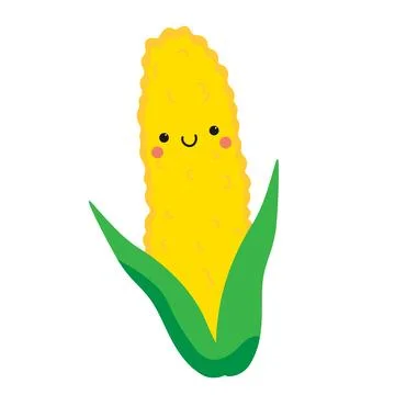 Cute cartoon smiling corn character. Childish style. Food icon Stock Illustration