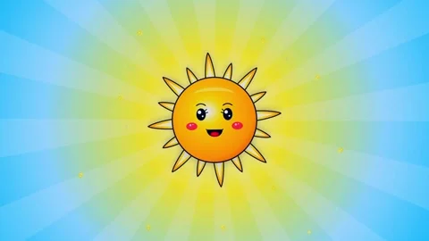 Cute cartoon smiling sun with rotating rays and blinking eyes seamless loop Stock Footage 346645122