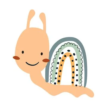 Cute cartoon snail with rainbow. Vector illustration. Stock Illustration