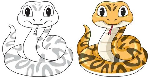 Cute Cartoon Snake Vector Illustration in Color and Line Art Style Stockillustratie