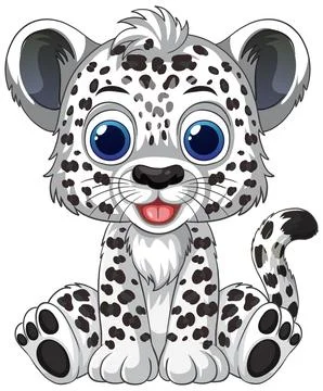 Cute Cartoon Snow Leopard Cub Vector Illustration Sitting on White Background Stock Illustration