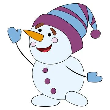 Cute cartoon snowman in a hat. Vector illustration on a white background Stock Illustration