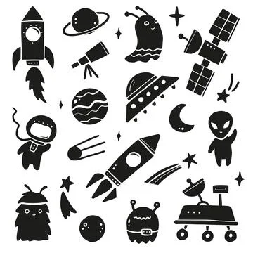Cute cartoon Space set witn object Stock Illustration
