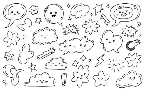 Cute cartoon speech bubbles with various expressions and stars Stock Illustration