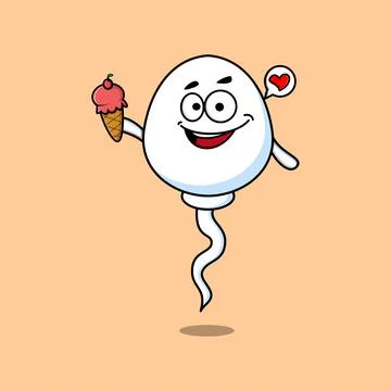 Cute Cartoon sperm holding ice cream cone Stock Illustration