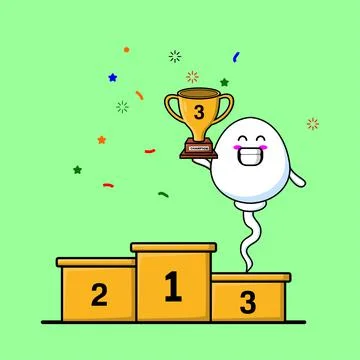 Cute cartoon sperm as the third winner with happy Stock Illustration