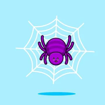Cute Cartoon Spider on Web Vector Illustration Cartoon Design, Halloween Theme Stock Illustration