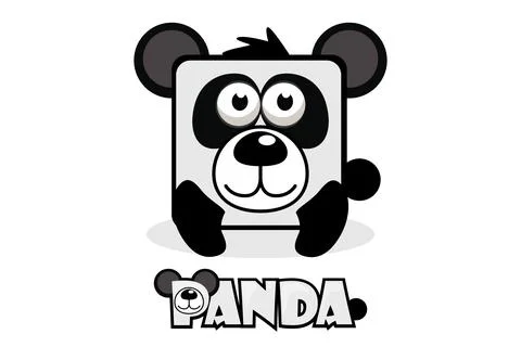Cute cartoon square panda. Set vector animals Stock Illustration