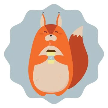 A cute cartoon squirrel with a coffee Stock Illustration
