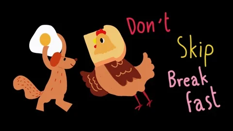 Cute cartoon of squirrel with egg and chicken with bread Stock Footage 313864739