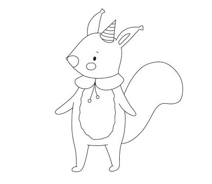 Cute cartoon squirrel outline with simple black doodle style for kids illustr Illustration