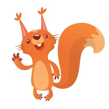Cute cartoon squirrel presenting and waving hand. Vector illustration Stock Illustration