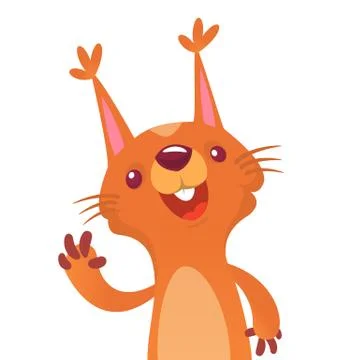 Cute cartoon squirrel presenting and waving hand. Vector illustration. Stock Illustration