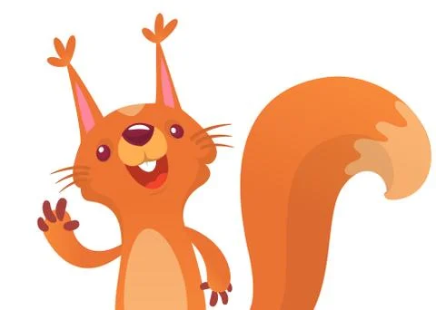 Cute cartoon squirrel presenting and waving hand. Vector illustration. Stock Illustration