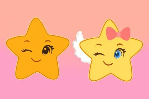 Cute Cartoon Star Characters Winking on Pink Background Stock Illustration