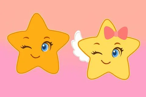 Cute Cartoon Star Characters Winking on Pink Background Illustrazione stock