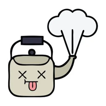 Cute cartoon steaming kettle Stock Illustration