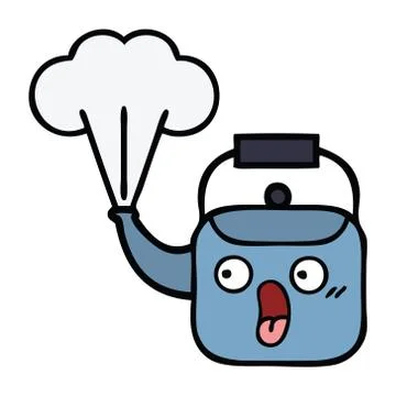 Cute cartoon steaming kettle Stock Illustration