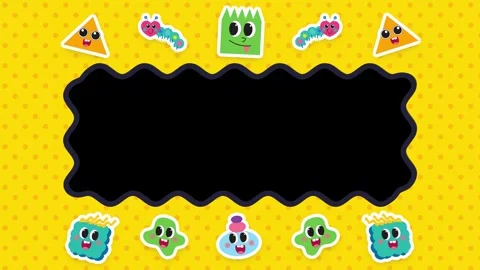 Cute Cartoon Sticker Border Loop with Wavy Black Frame Stock Footage 345297288