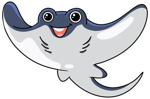Cute Cartoon Stingray Vector Illustration Isolated on White Background イラスト素材