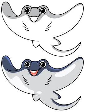 Cute Cartoon Stingray Vector Illustration Set with Happy Smiling Faces Stock Illustration