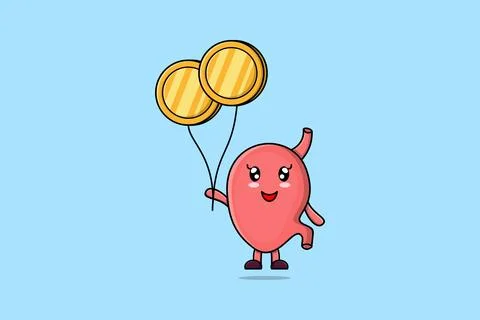 Cute cartoon Stomach float with gold coin balloon Stock Illustration