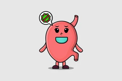 Cute cartoon Stomach using mask to prevent virus Stock Illustration