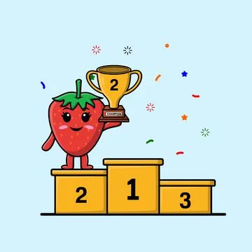 Cute cartoon strawberry as the second winner Stock Illustration