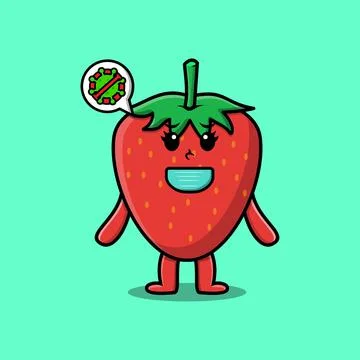 Cute cartoon strawberry using mask prevent virus Stock Illustration