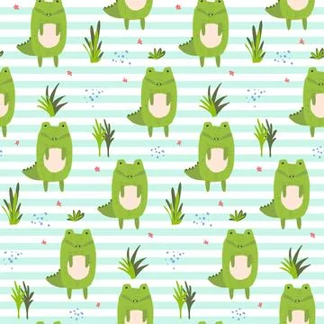 Cute cartoon striped pattern with crocodiles Stock Illustration