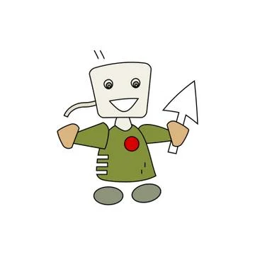 Cute cartoon style computer man fictional holding mouse pointer vector illust Stock Illustration