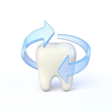 Cute cartoon style tooth with two blue arrows 3D Stock Illustration