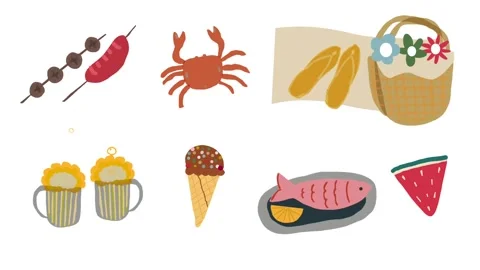 Cute cartoon summer items in fun style Stock Footage 316217373