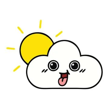Cute cartoon sun and cloud Illustrazione stock