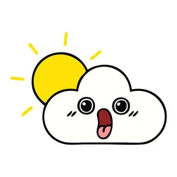 Cute cartoon sun and cloud Illustrazione stock